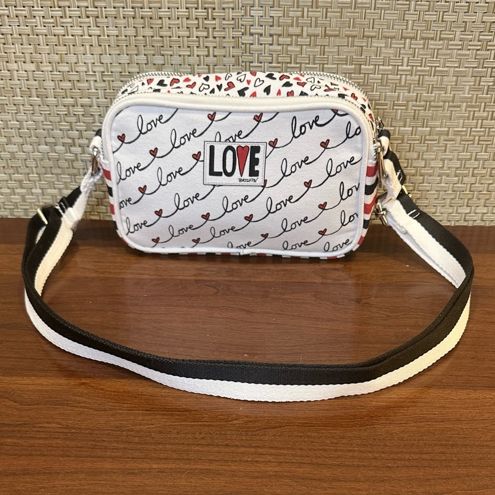 🌟HP🌟Brighton Love Scroll Canvas White/Black/Red Crossbody Bag